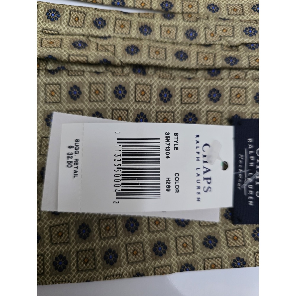 Chaps Ralph Lauren All Silk Tie Gold Blue Medallion Geometric Floral NOS - Picture 3 of 8